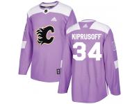 Men's Adidas NHL Calgary Flames #34 Miikka Kiprusoff Authentic Jersey Purple Fights Cancer Practice Adidas