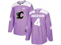 Men's Adidas NHL Calgary Flames #4 Rasmus Andersson Authentic Jersey Purple Fights Cancer Practice Adidas