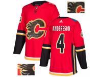 Men's Adidas NHL Calgary Flames #4 Rasmus Andersson Authentic Jersey Red Fashion Gold Adidas