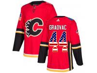 Men's Adidas NHL Calgary Flames #44 Tyler Graovac Authentic Jersey Red USA Flag Fashion Adidas