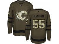 Men's Adidas NHL Calgary Flames #55 Noah Hanifin Authentic Jersey Green Salute to Service Adidas