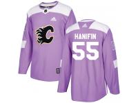 Men's Adidas NHL Calgary Flames #55 Noah Hanifin Authentic Jersey Purple Fights Cancer Practice Adidas