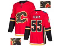 Men's Adidas NHL Calgary Flames #55 Noah Hanifin Authentic Jersey Red Fashion Gold Adidas