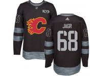 Men's Adidas NHL Calgary Flames #68 Jaromir Jagr Authentic Jersey Black 1917-2017 100th Anniversary Adidas