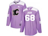 Men's Adidas NHL Calgary Flames #68 Jaromir Jagr Authentic Jersey Purple Fights Cancer Practice Adidas