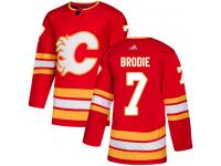 Men's Adidas NHL Calgary Flames #7 TJ Brodie Authentic Alternate Jersey Red Adidas