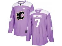 Men's Adidas NHL Calgary Flames #7 TJ Brodie Authentic Jersey Purple Fights Cancer Practice Adidas