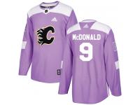 Men's Adidas NHL Calgary Flames #9 Lanny McDonald Authentic Jersey Purple Fights Cancer Practice Adidas