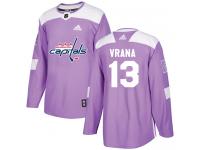 Men's Adidas NHL Washington Capitals #13 Jakub Vrana Authentic Jersey Purple Fights Cancer Practice Adidas