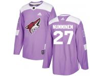 Men's Adidas Teppo Numminen Authentic Purple NHL Jersey Arizona Coyotes #27 Fights Cancer Practice