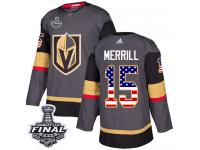 Men's Adidas Vegas Golden Knights #15 Jon Merrill Gray Authentic USA Flag Fashion 2018 Stanley Cup Final NHL Jersey