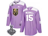 Men's Adidas Vegas Golden Knights #15 Jon Merrill Purple Authentic Fights Cancer Practice 2018 Stanley Cup Final NHL Jersey