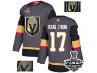 Men's Adidas Vegas Golden Knights #17 Vegas Strong Gray Authentic Fashion Gold 2018 Stanley Cup Final NHL Jersey