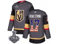 Men's Adidas Vegas Golden Knights #17 Vegas Strong Gray Authentic USA Flag Fashion 2018 Stanley Cup Final NHL Jersey