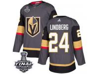 Men's Adidas Vegas Golden Knights #24 Oscar Lindberg Gray Home Premier 2018 Stanley Cup Final NHL Jersey