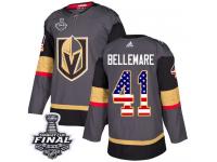 Men's Adidas Vegas Golden Knights #41 Pierre-Edouard Bellemare Gray Authentic USA Flag Fashion 2018 Stanley Cup Final NHL Jersey