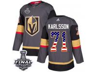 Men's Adidas Vegas Golden Knights #71 William Karlsson Gray Authentic USA Flag Fashion 2018 Stanley Cup Final NHL Jersey