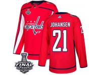 Men's Adidas Washington Capitals #21 Lucas Johansen Red Home Authentic 2018 Stanley Cup Final NHL Jersey