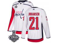 Men's Adidas Washington Capitals #21 Lucas Johansen White Away Authentic 2018 Stanley Cup Final NHL Jersey
