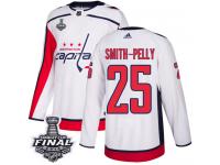Men's Adidas Washington Capitals #25 Devante Smith-Pelly White Away Authentic 2018 Stanley Cup Final NHL Jersey