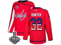 Men's Adidas Washington Capitals #32 Dale Hunter Red Authentic USA Flag Fashion 2018 Stanley Cup Final NHL Jersey