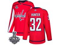 Men's Adidas Washington Capitals #32 Dale Hunter Red Home Authentic 2018 Stanley Cup Final NHL Jersey