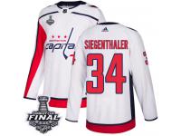 Men's Adidas Washington Capitals #34 Jonas Siegenthaler White Away Authentic 2018 Stanley Cup Final NHL Jersey