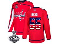 Men's Adidas Washington Capitals #55 Aaron Ness Red Authentic USA Flag Fashion 2018 Stanley Cup Final NHL Jersey
