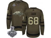 Men's Adidas Washington Capitals #68 Jaromir Jagr Green Authentic Salute to Service 2018 Stanley Cup Final NHL Jersey
