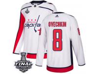 Men's Adidas Washington Capitals #8 Alex Ovechkin White Away Authentic 2018 Stanley Cup Final NHL Jersey