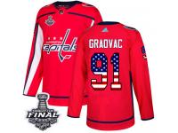 Men's Adidas Washington Capitals #91 Tyler Graovac Red Authentic USA Flag Fashion 2018 Stanley Cup Final NHL Jersey