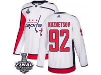 Men's Adidas Washington Capitals #92 Evgeny Kuznetsov White Away Authentic 2018 Stanley Cup Final NHL Jersey
