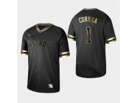 Men's Astros 2019 Black Golden Edition Carlos Correa V-Neck Stitched Jersey