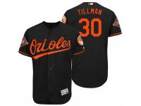 Men's Baltimore Orioles Chris Tillman #30 Black On-Field 25th Anniversary Patch Flex Base Jersey