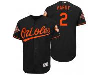 Men's Baltimore Orioles J.J. Hardy #2 Black On-Field 25th Anniversary Patch Flex Base Jersey