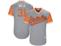 Men's Baltimore Orioles Ubaldo Jimenez Big U Majestic Gray 2017 Players Weekend Jersey