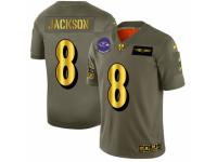 Men's Baltimore Ravens #8 Lamar Jackson Limited Olive Gold 2019 Salute to Service Football Jersey