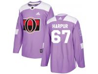 Men's Ben Harpur Authentic Purple Adidas Jersey NHL Ottawa Senators #67 Fights Cancer Practice