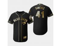 Men's Blue Jays 2019 Black Golden Edition Aaron Sanchez Flex Base Stitched Jersey