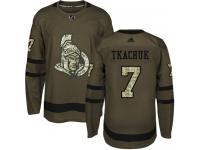 Men's Brady Tkachuk Authentic Green Adidas Jersey NHL Ottawa Senators #7 Salute to Service