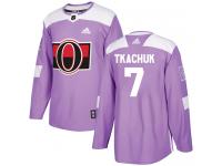 Men's Brady Tkachuk Authentic Purple Adidas Jersey NHL Ottawa Senators #7 Fights Cancer Practice