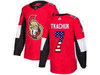 Men's Brady Tkachuk Authentic Red Adidas Jersey NHL Ottawa Senators #7 USA Flag Fashion
