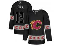 Men's Calgary Flames #12 Jarome Iginla Adidas Black Authentic Team Logo Fashion NHL Jersey