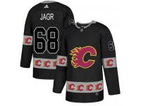 Men's Calgary Flames #68 Jaromir Jagr Adidas Black Authentic Team Logo Fashion NHL Jersey
