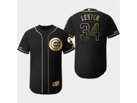 Men's Cubs 2019 Black Golden Edition Jon Lester Flex Base Stitched Jersey