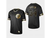 Men's Cubs 2019 Black Golden Edition Jon Lester V-Neck Stitched Jersey