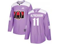 Men's Daniel Alfredsson Authentic Purple Adidas Jersey NHL Ottawa Senators #11 Fights Cancer Practice