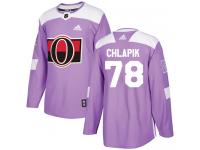 Men's Filip Chlapik Authentic Purple Adidas Jersey NHL Ottawa Senators #78 Fights Cancer Practice