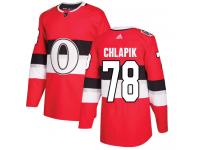 Men's Filip Chlapik Authentic Red Adidas Jersey NHL Ottawa Senators #78 2017 100 Classic