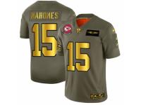 Men's Kansas City Chiefs #15 Patrick Mahomes Limited Olive Gold 2019 Salute to Service Football Jersey